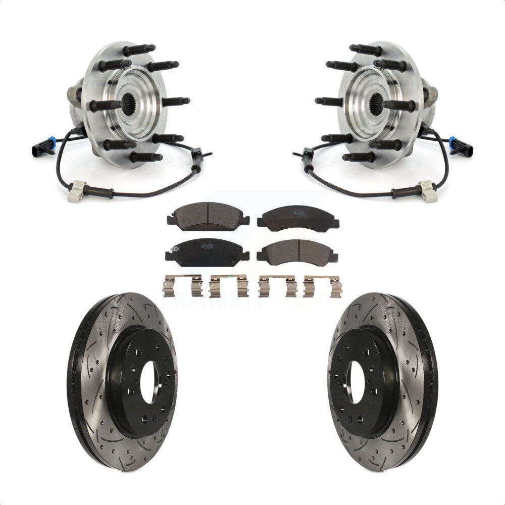 Hub Bearing Drilled Slot Brake Rotor & Pad Front Kit For Chevrolet GMC Silverado