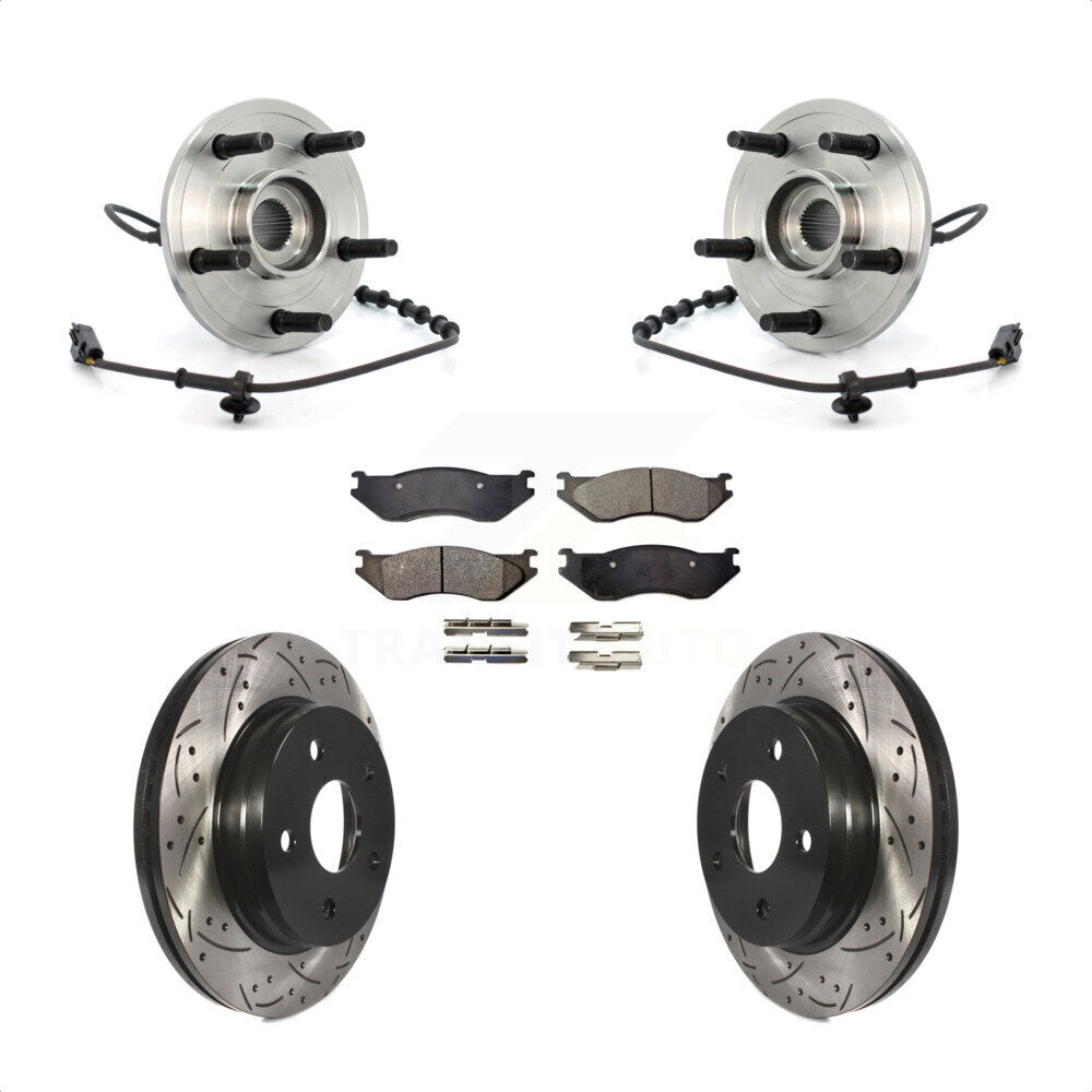 Hub Bearing Assembly Drilled Slot Brake Rotor & Pad Front Kit For Dodge Ram 1500