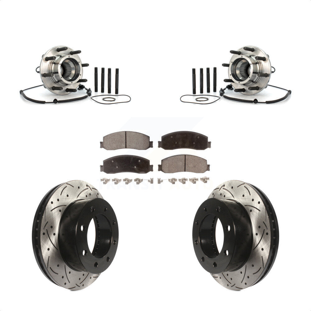 Hub Bearing Drilled Slot Brake Rotor Pad Front Kit For Ford F-250 Super Duty 4WD