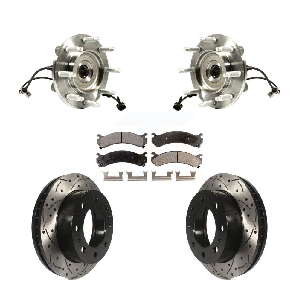 Hub Bearing Drilled Slot Brake Rotor Pad Front Kit For GMC Chevrolet Sierra 2500