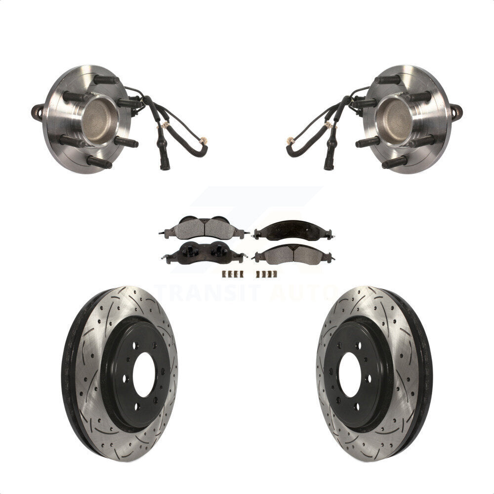 Hub Bearing Drill Slot Brake Rotor Pad Front Kit For Ford Expedition Lincoln RWD
