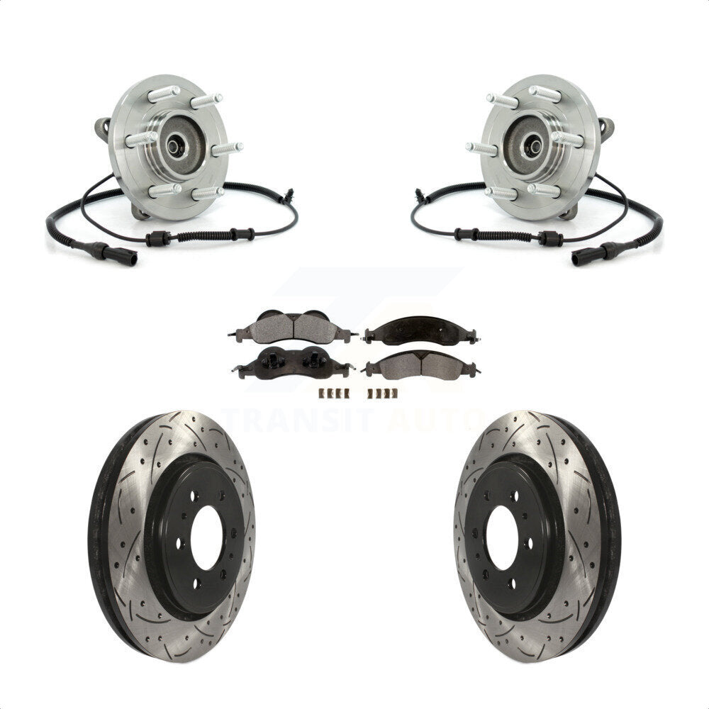 Hub Bearing Drilled Slot Brake Rotor & Pad Front Kit For Ford Expedition Lincoln