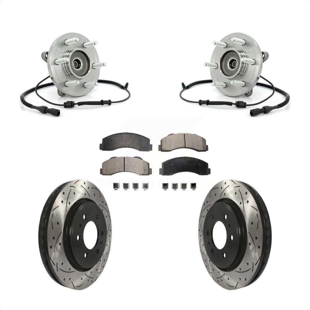Hub Bearing Drill Slot Brake Rotor Pad Front Kit For Ford Expedition Lincoln 4WD