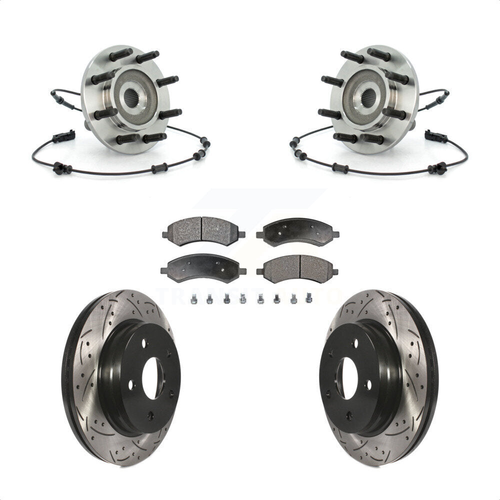 Hub Bearing Assembly Drilled Slot Brake Rotor & Pad Front Kit For Dodge Ram 1500