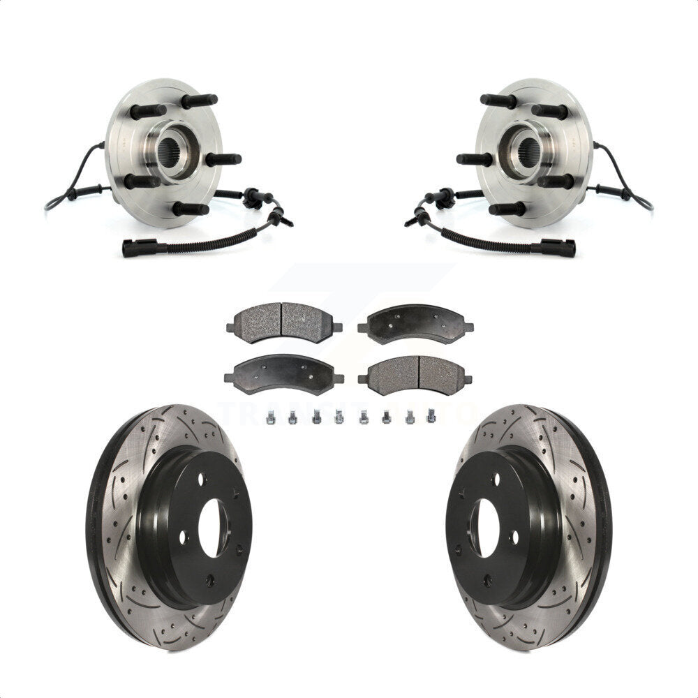 Hub Bearing Assembly Drilled Slot Brake Rotor & Pad Front Kit For Dodge Ram 1500
