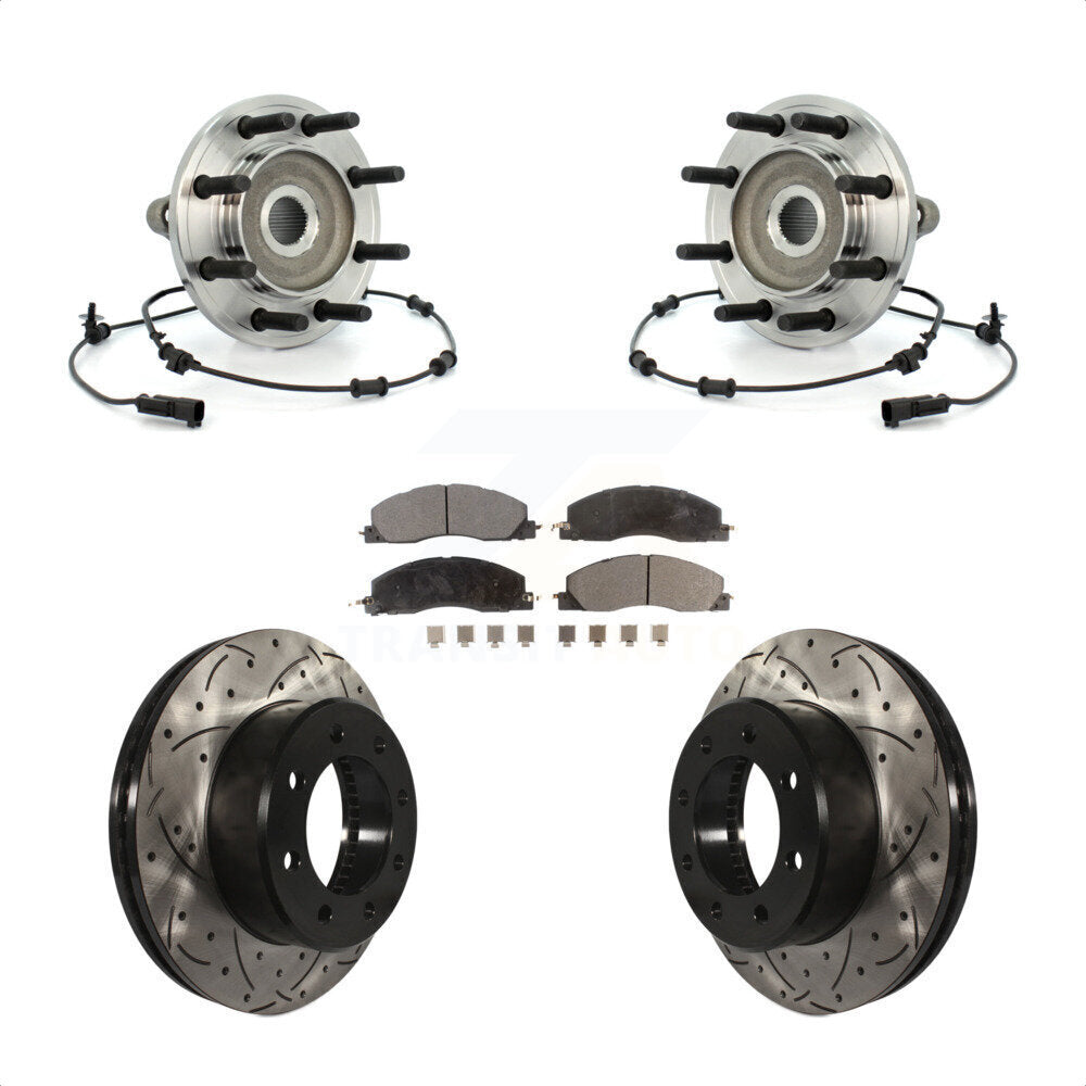 Hub Bearing Drilled Slot Brake Rotor & Pad Front Kit For Dodge Ram 2500 3500 4WD