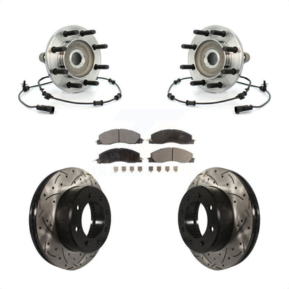 Hub Bearing Drilled Slot Brake Rotor & Pad Front Kit For Dodge Ram 2500 3500 4WD