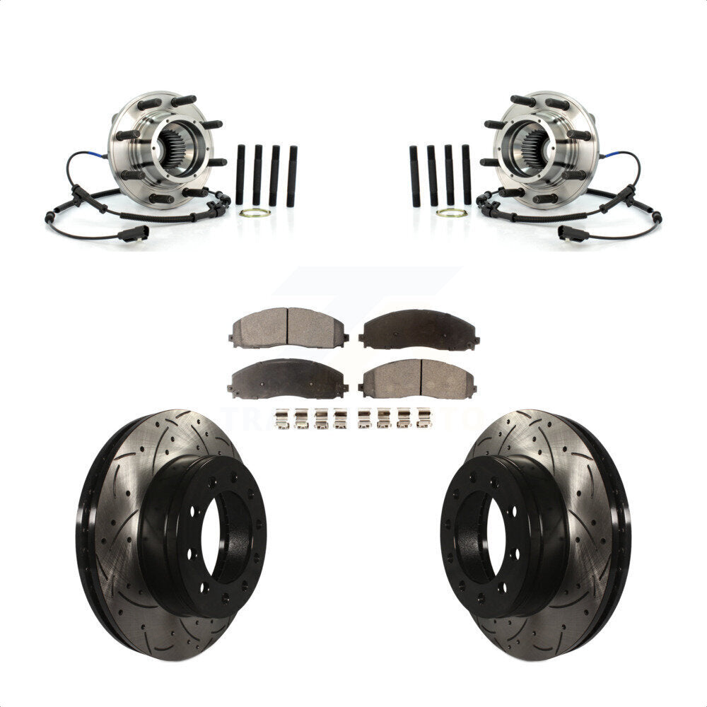 Hub Bearing Drilled Slot Brake Rotor Pad Front Kit For Ford F-250 Super Duty 4WD