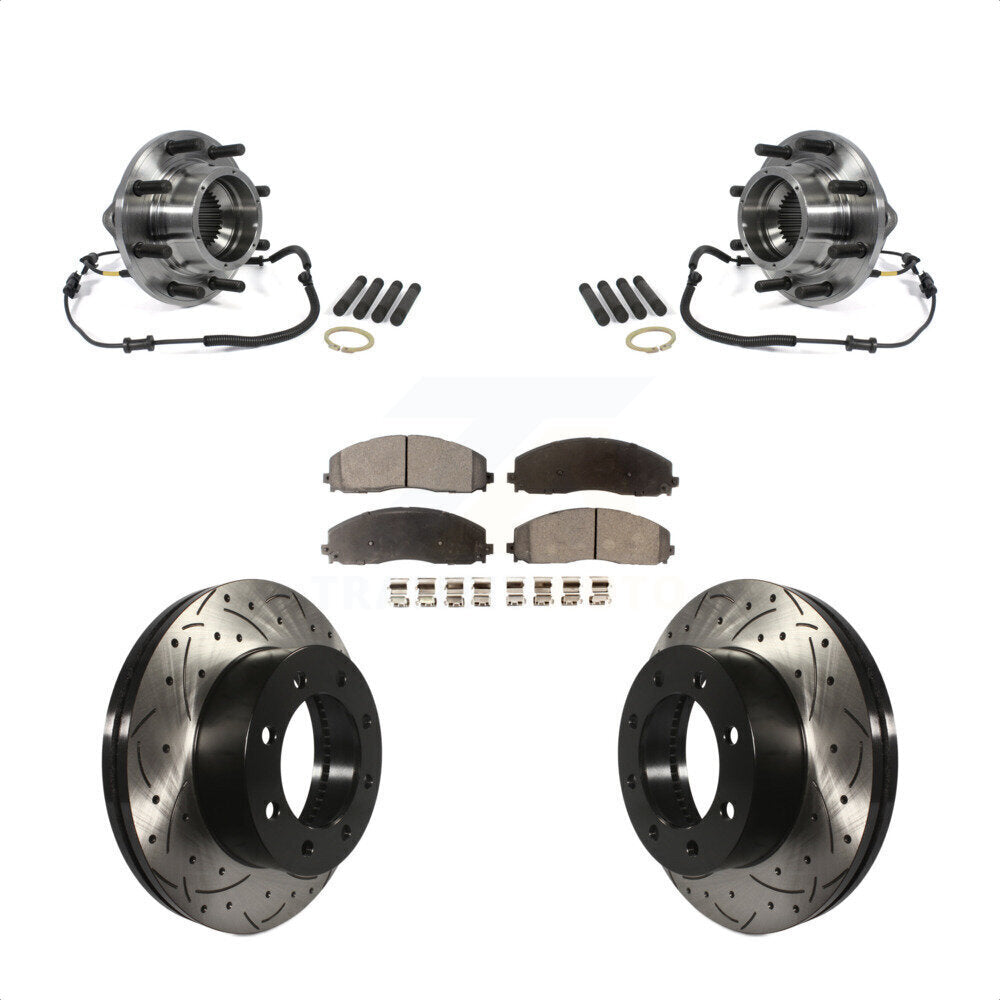 Hub Bearing Drilled Slot Brake Rotor Pad Front Kit For Ford F-350 Super Duty 4WD