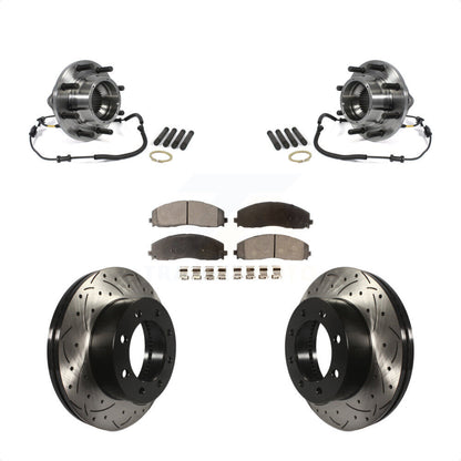 Hub Bearing Drilled Slot Brake Rotor Pad Front Kit For Ford F-350 Super Duty 4WD