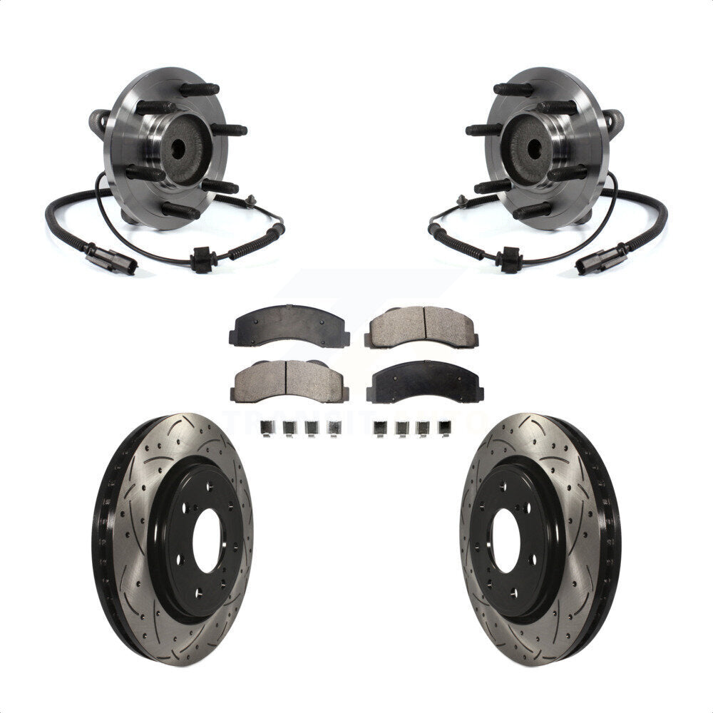 Hub Bearing Drilled Slot Brake Rotor Pads Front Kit For 2011-2014 Ford F-150 RWD