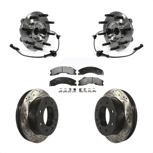 Hub Bearing Drilled Slot Brake Rotor Pad Front Kit For GMC Chevrolet Sierra 2500