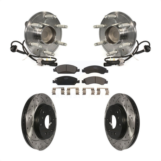 Hub Bearing Drilled Slot Brake Rotor Pad Front Kit For GMC Sierra 1500 Chevrolet