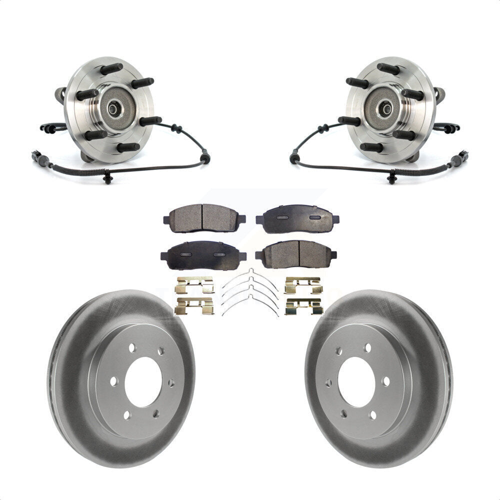 Hub Bearing Assembly Coated Disc Brake Rotor & Pads Front Kit For Ford F-150 4WD