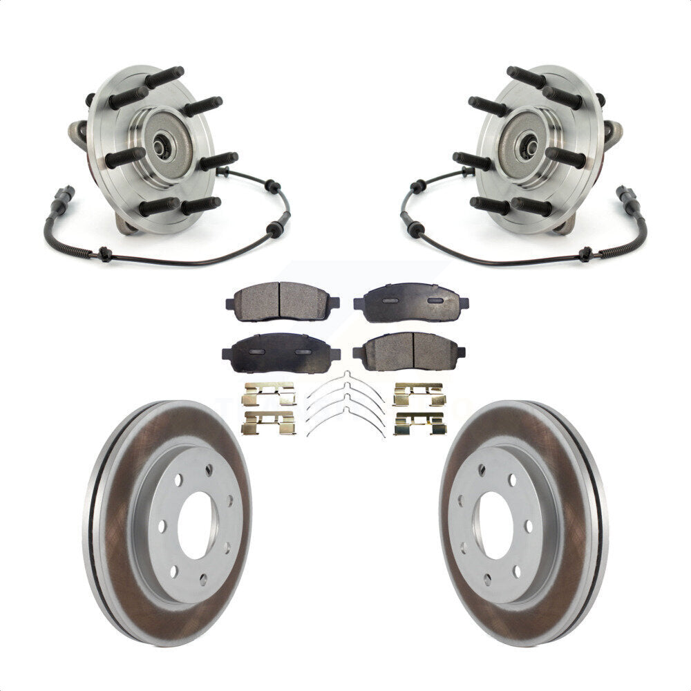 Hub Bearing Assembly Coated Disc Brake Rotor & Pads Front Kit For Ford F-150 4WD