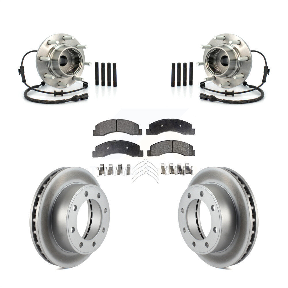Hub Bearing Coated Brake Rotor & Pads Front Kit For 2001-2005 Ford Excursion 4WD