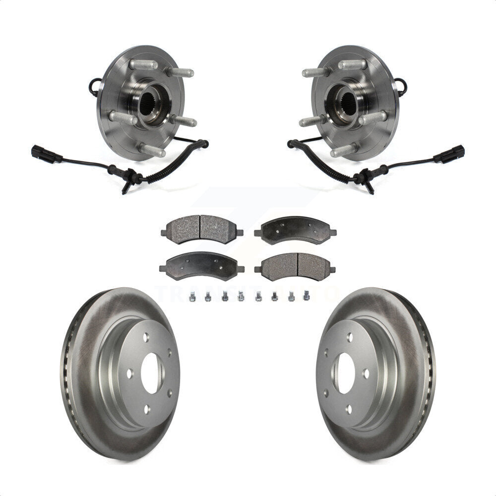 Hub Bearing Assembly Coated Brake Rotor & Pad Front Kit For Ram 1500 Classic 4WD