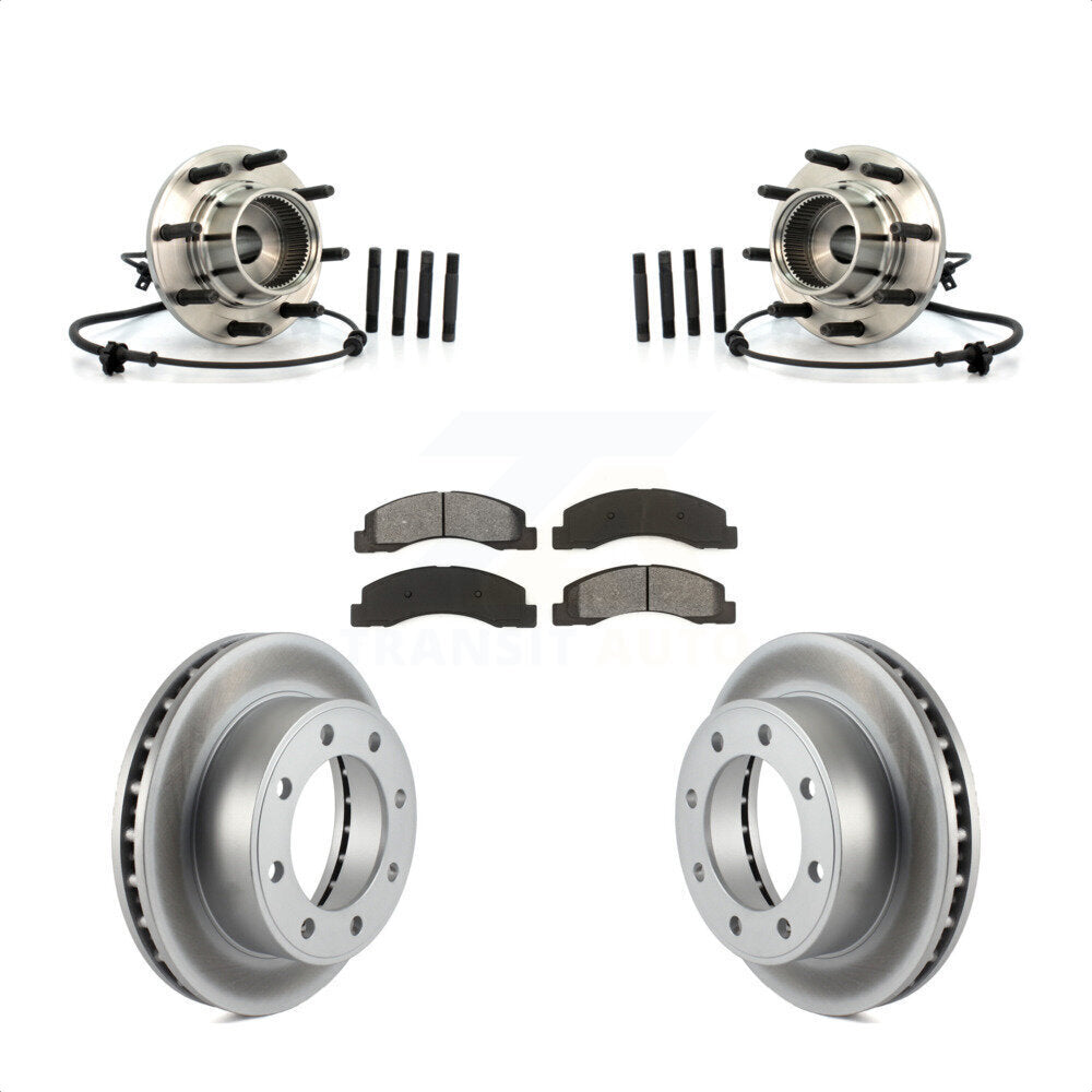 Hub Bearing Coated Brake Rotor & Pads Front Kit For 2001-2005 Ford Excursion 4WD