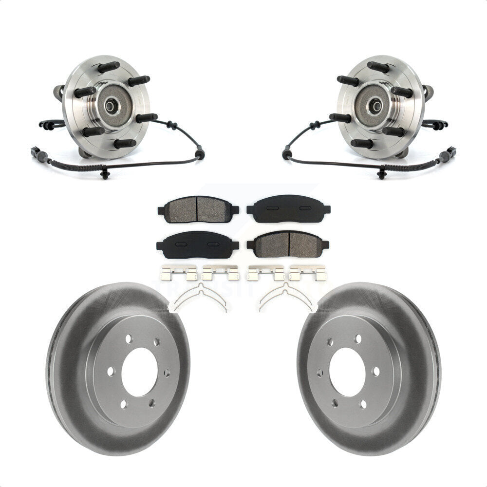 Hub Bearing Assembly Coated Disc Brake Rotor & Pads Front Kit For Ford F-150 4WD