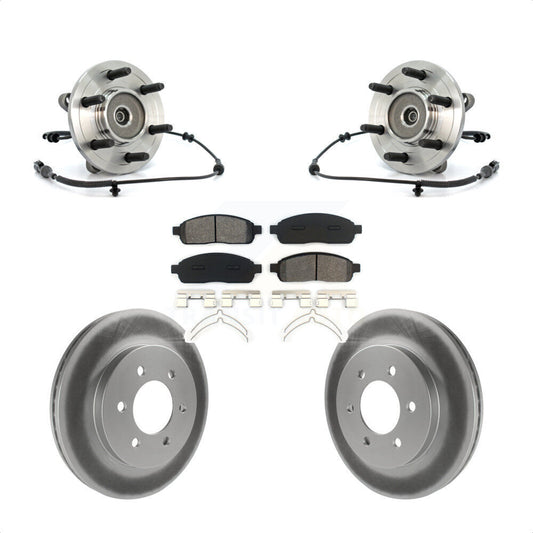 Hub Bearing Assembly Coated Disc Brake Rotor & Pads Front Kit For Ford F-150 4WD