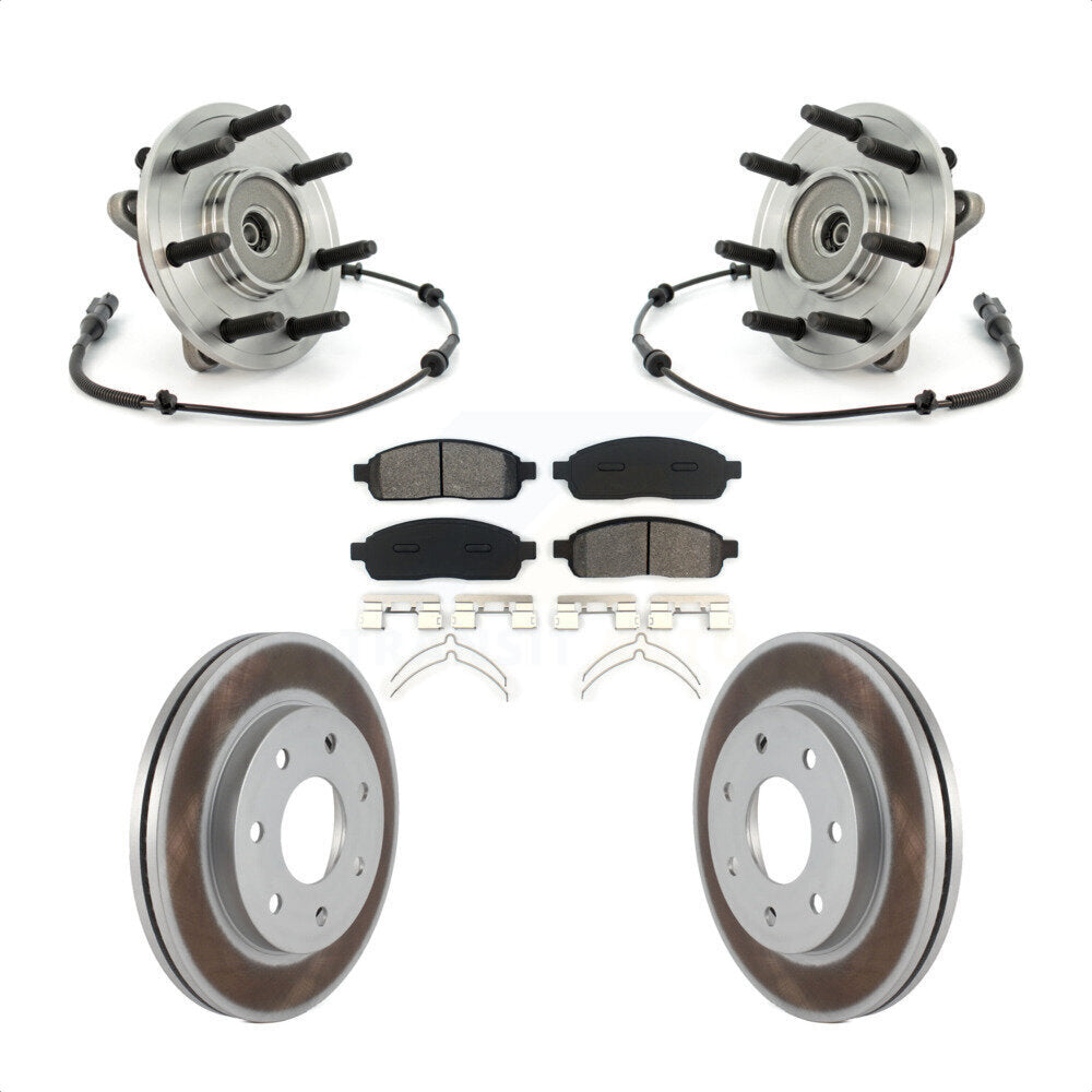 Hub Bearing Assembly Coated Disc Brake Rotor & Pads Front Kit For Ford F-150 4WD
