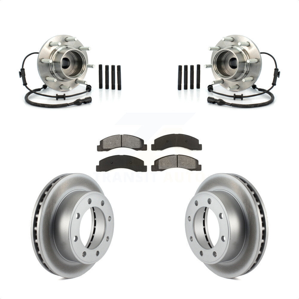 Hub Bearing Coated Brake Rotor & Pads Front Kit For 2001-2005 Ford Excursion 4WD