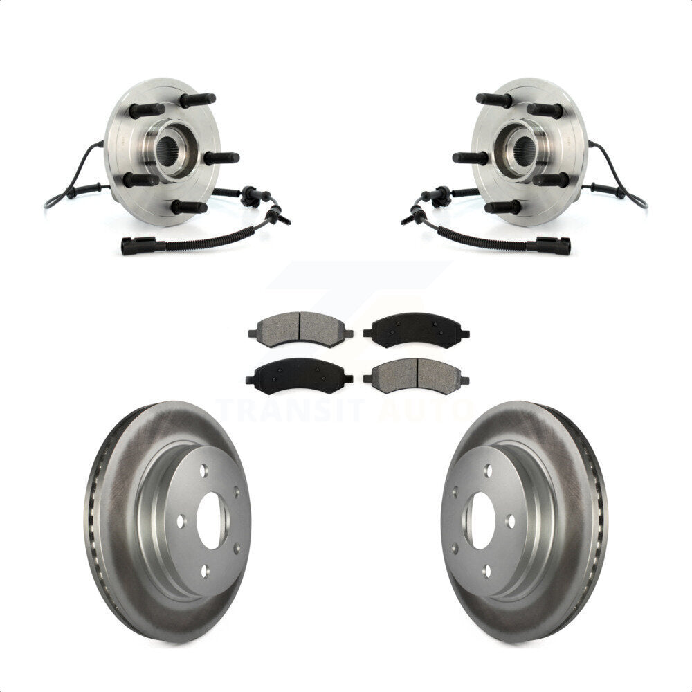 Hub Bearing Assembly Coated Disc Brake Rotor & Pads Front Kit For Dodge Ram 1500