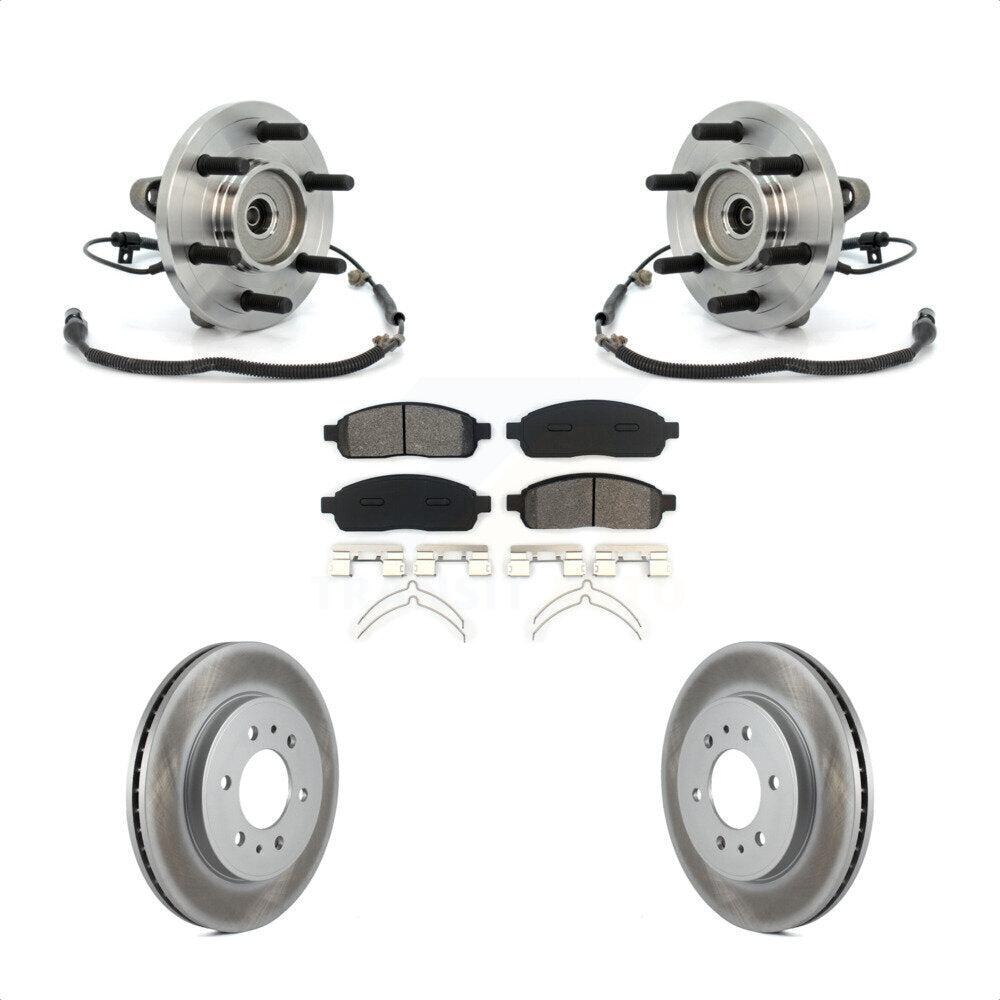 Hub Bearing Assembly Coated Brake Rotor & Pads Front Kit For 2009 Ford F-150 4WD