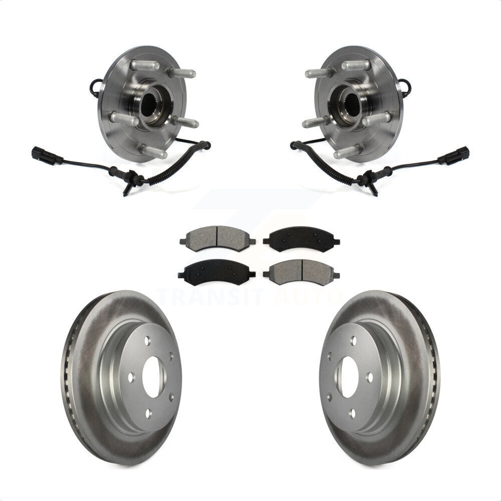 Hub Bearing Assembly Coated Brake Rotor & Pad Front Kit For Ram 1500 Classic 4WD