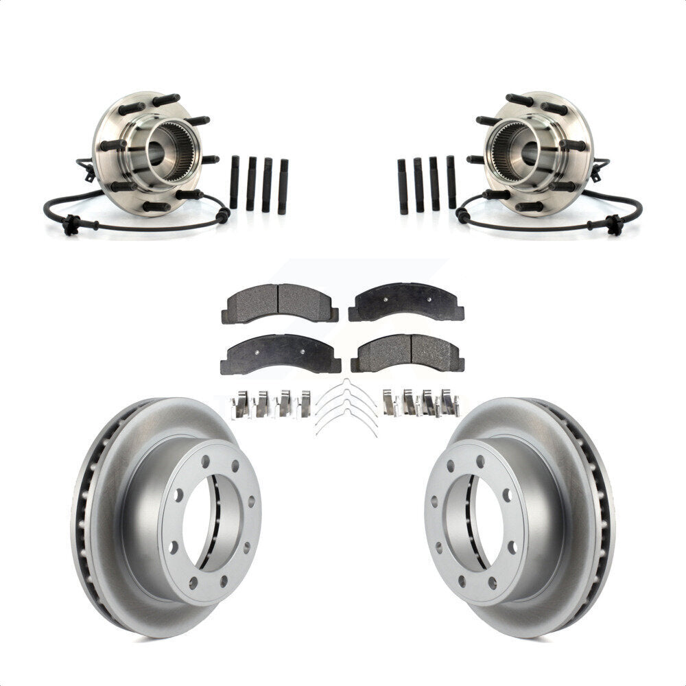 Hub Bearing Coated Brake Rotor & Pads Front Kit For 2001-2005 Ford Excursion 4WD