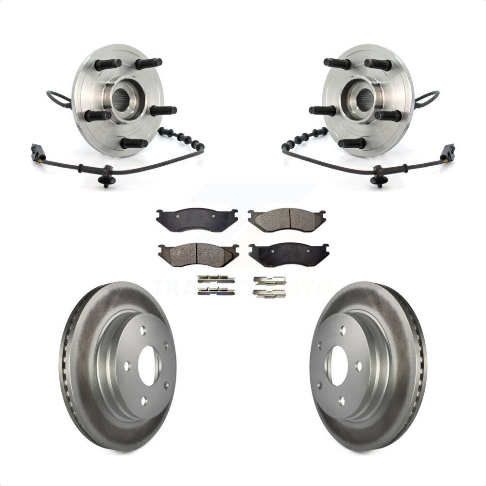 Hub Bearing Assembly Coated Disc Brake Rotor & Pads Front Kit For Dodge Ram 1500