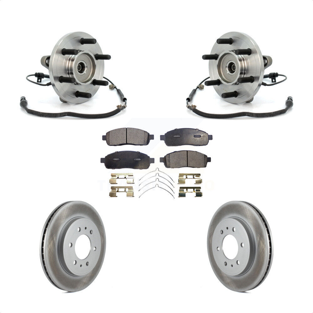 Hub Bearing Assembly Coated Brake Rotor & Pads Front Kit For 2009 Ford F-150 4WD