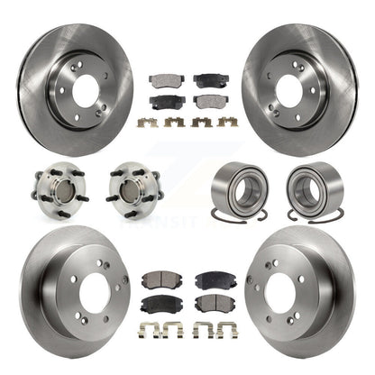 Hub Bearing Brake Rotor Pads Front Rear Kit (10Pc) For Hyundai Sonata Kia Optima