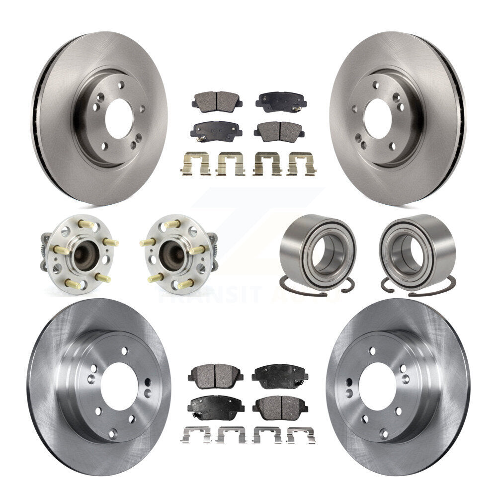 Hub Bearing Brake Rotor Pads Front Rear Kit (10Pc) For Hyundai Sonata Kia Optima