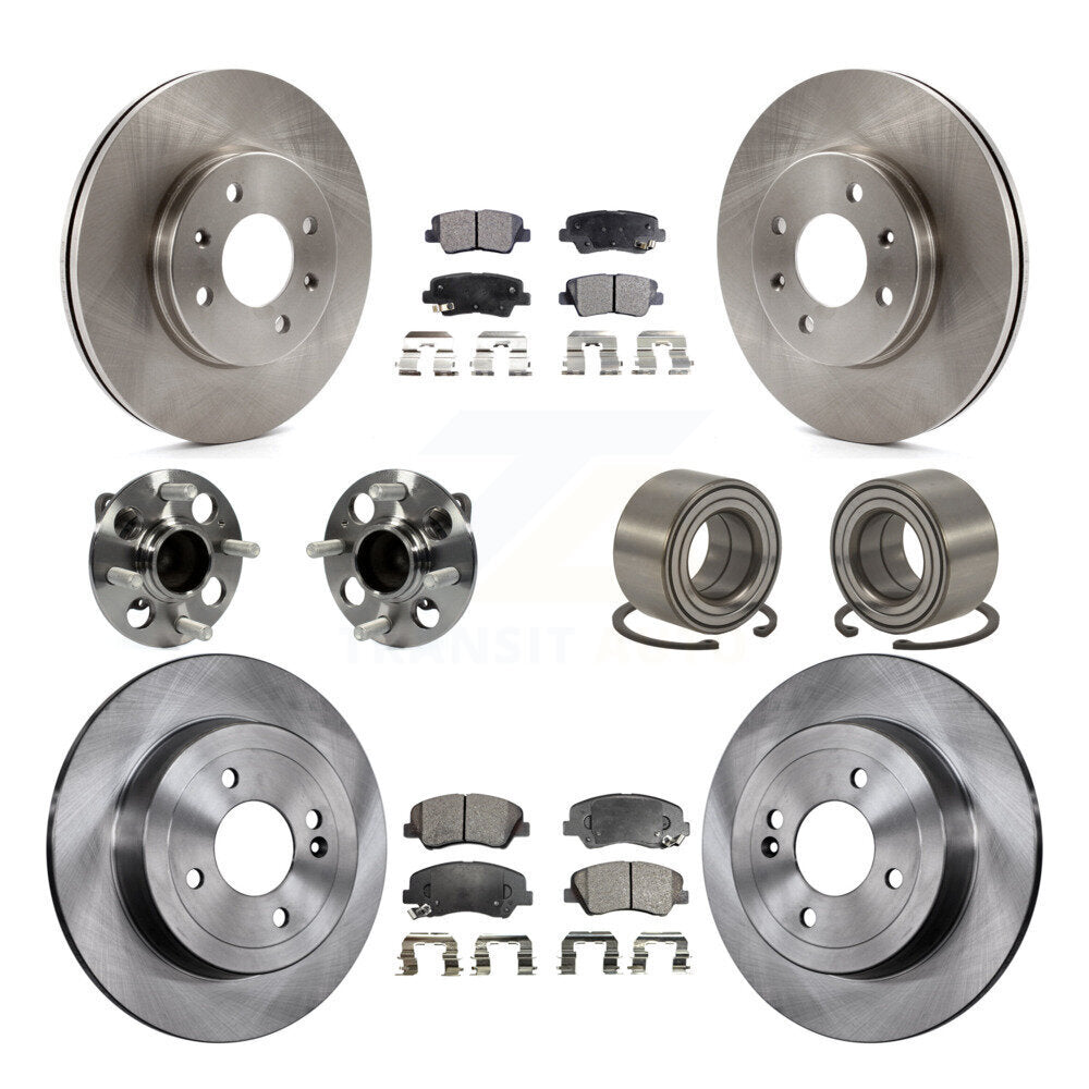 Hub Bearing Brake Rotor & Pad Front Rear Kit (10Pc) For 2012-2017 Hyundai Accent
