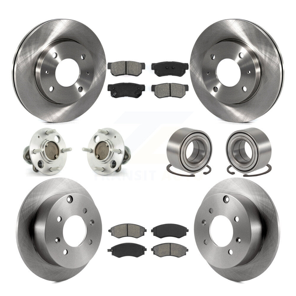 Hub Bearing Brake Rotor And Pad Front Rear Kit (10Pc) For Hyundai Sonata Non-ABS
