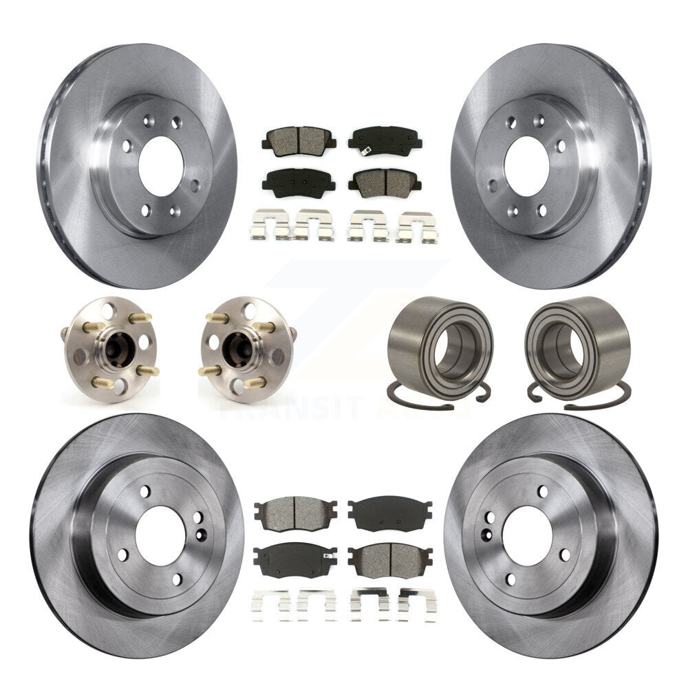 Hub Bearing Brake Rotor Pads Front Rear Kit (10Pc) For 11 Hyundai Accent Non-ABS