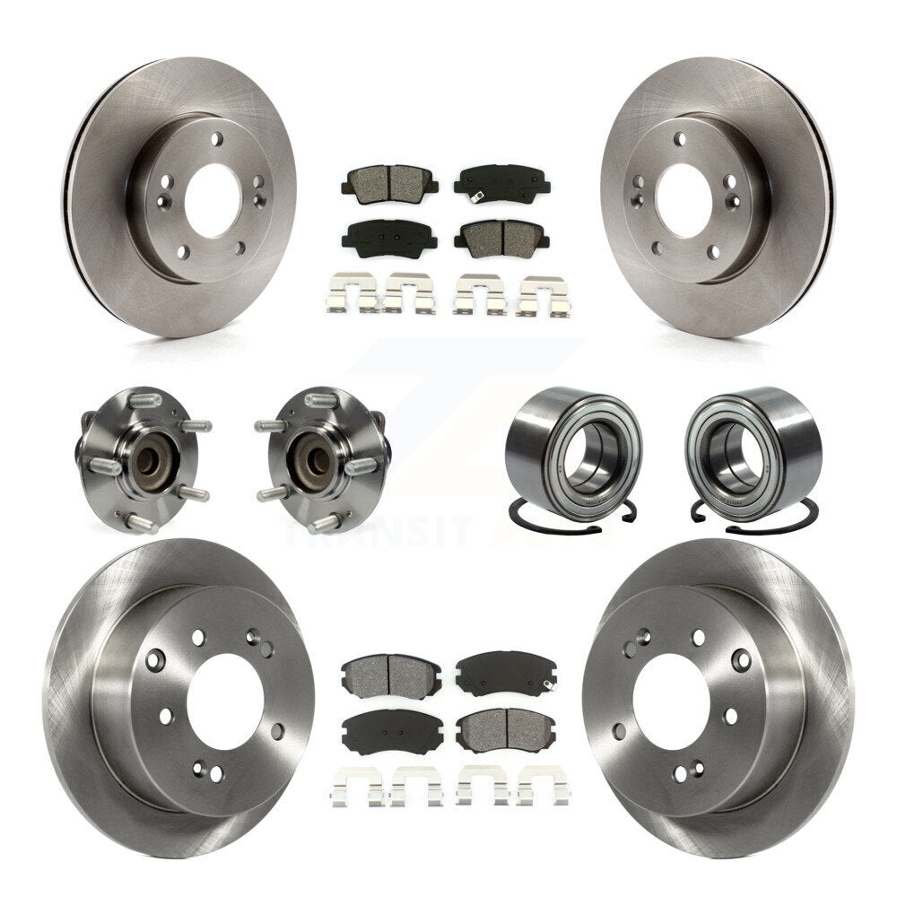 Hub Bearing Assembly Disc Brake Rotor And Pad Front Rear Kit (10Pc) For Kia Soul