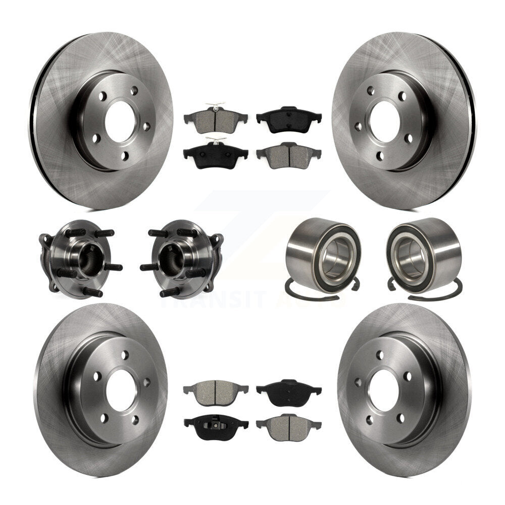 Wheel Hub Bearing Disc Brake Rotor And Pads Front Rear Kit (10Pc) For Ford Focus
