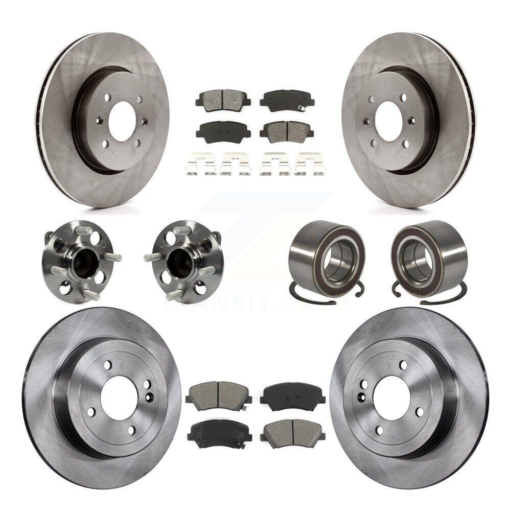 Hub Bearing Assembly Disc Brake Rotor And Pads Front Rear Kit (10Pc) For Kia Rio