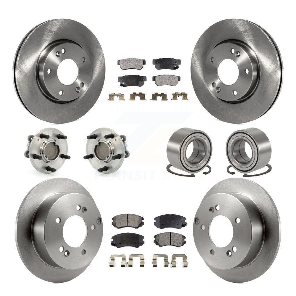 Hub Bearing Brake Rotor Pads Front Rear Kit (10Pc) For Hyundai Sonata Kia Optima