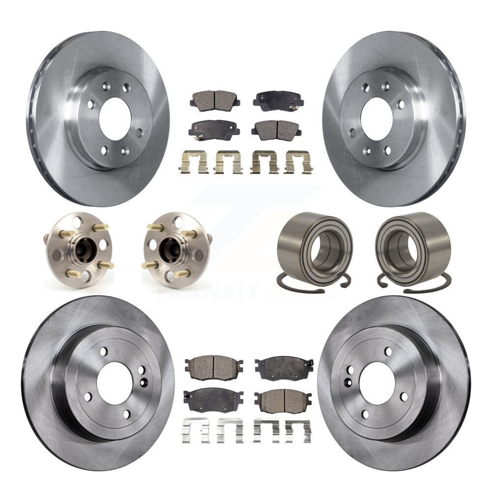 Hub Bearing Brake Rotor Pads Front Rear Kit (10Pc) For 11 Hyundai Accent Non-ABS