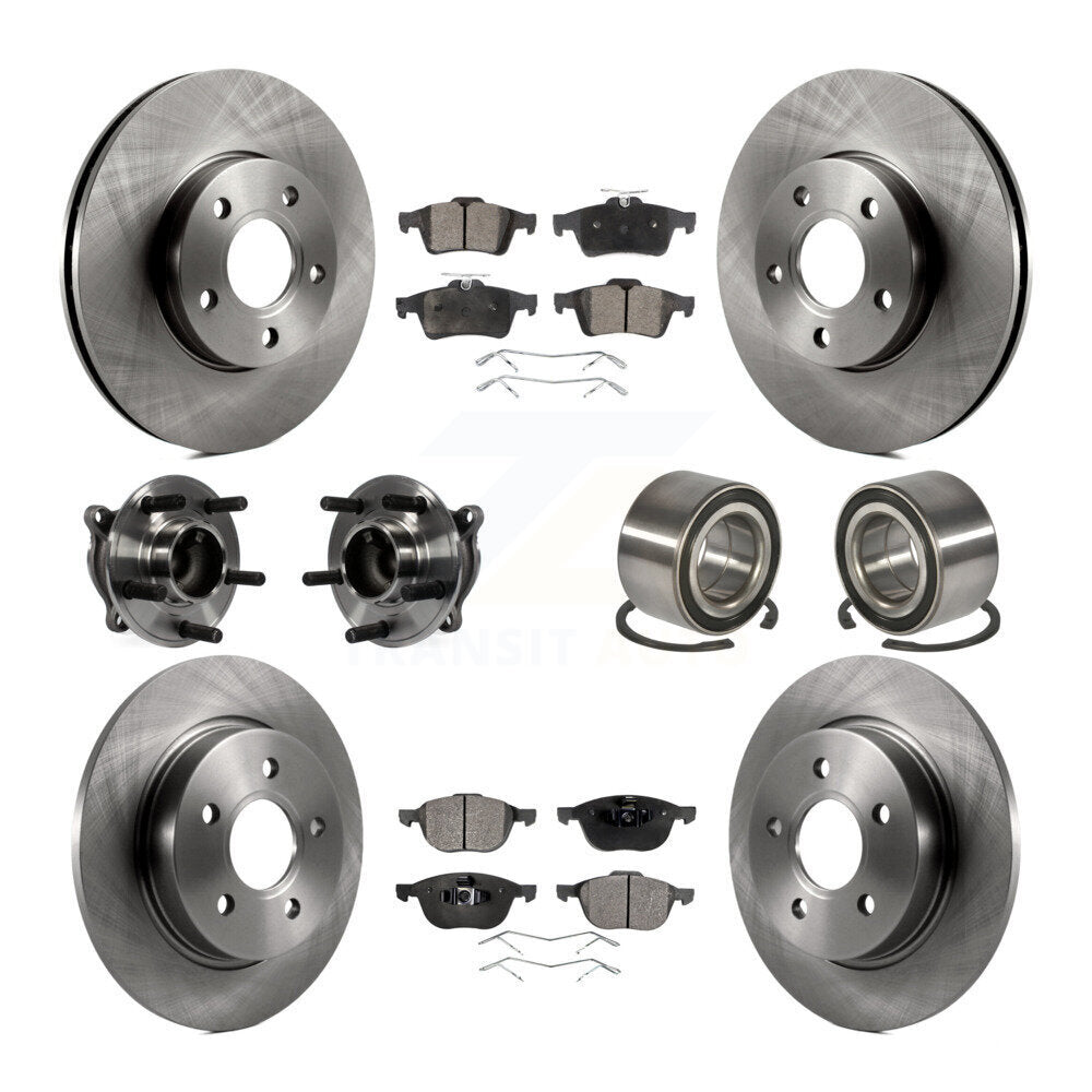 Wheel Hub Bearing Disc Brake Rotor And Pads Front Rear Kit (10Pc) For Ford Focus