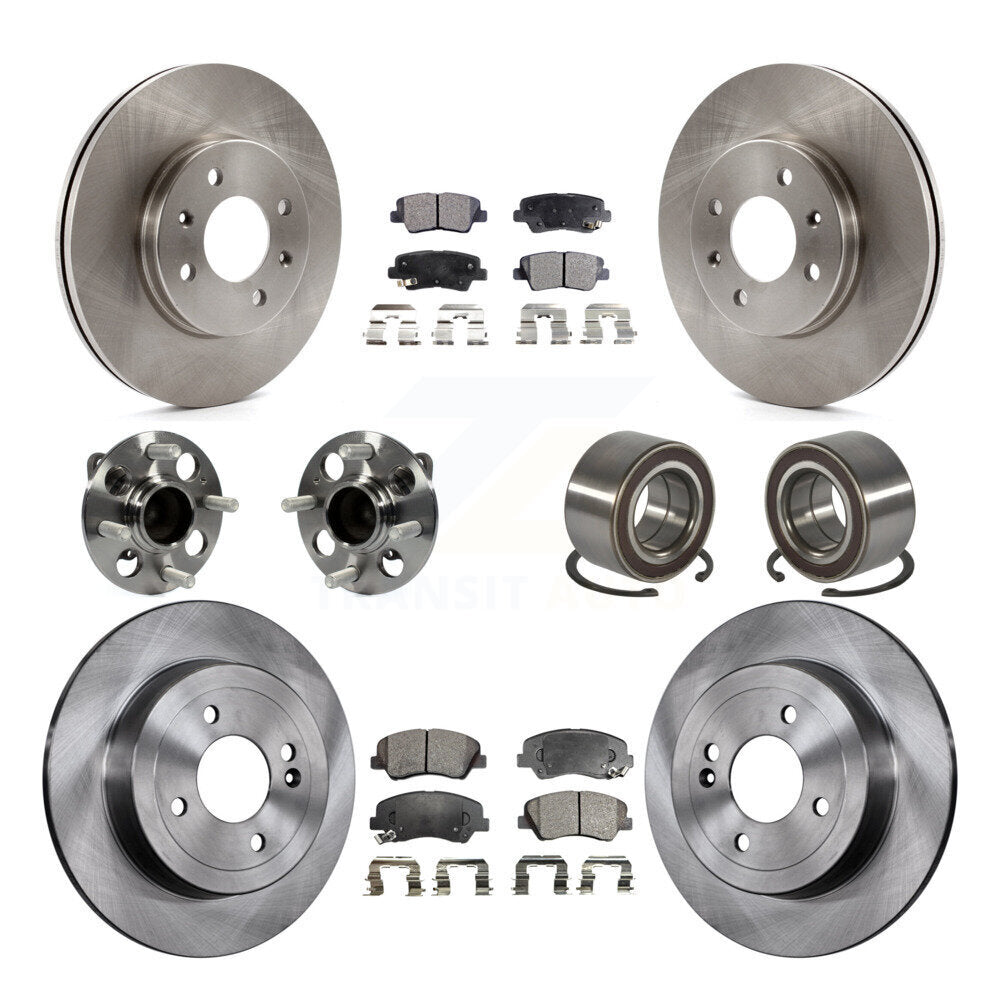 Hub Bearing Disc Brake Rotors And Ceramic Pads Front Rear Kit (10Pc) For Kia Rio
