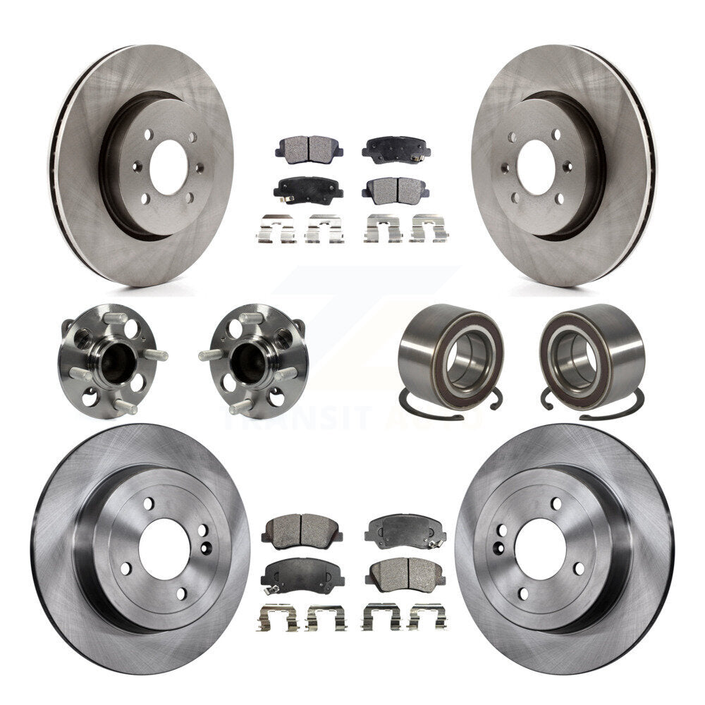 Hub Bearing Disc Brake Rotors And Ceramic Pads Front Rear Kit (10Pc) For Kia Rio