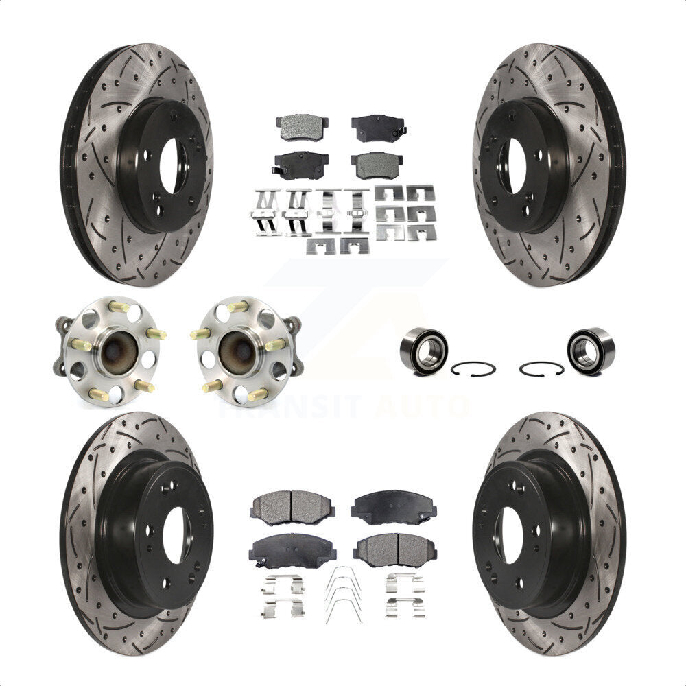 Hub Bearing Coated Disc Brake Rotor & Pad Front Rear Kit (10Pc) For Honda Accord