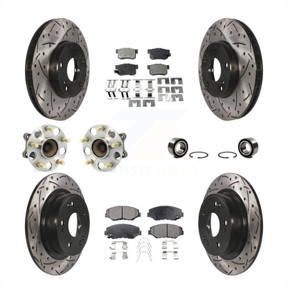 Hub Bearing Coated Disc Brake Rotor & Pad Front Rear Kit (10Pc) For Honda Accord