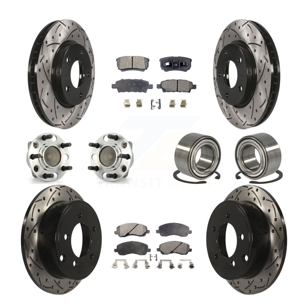 Hub Bearing Coated Disc Brake Rotor Pads Front Rear Kit (10Pc) For Dodge Caliber
