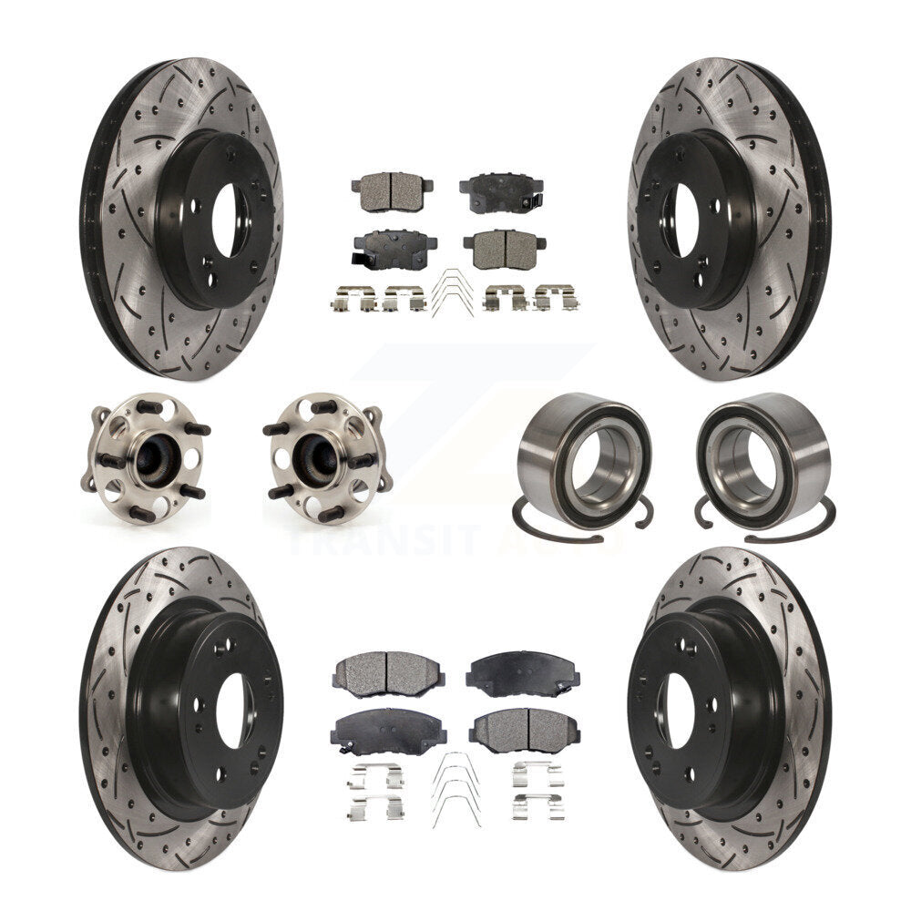 Hub Bearing Coated Disc Brake Rotor & Pad Front Rear Kit (10Pc) For Honda Accord