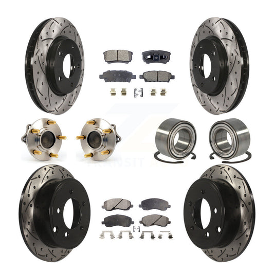 Hub Bearing Coated Brake Rotor & Pad Front Rear Kit (10Pc) For Mitsubishi Lancer